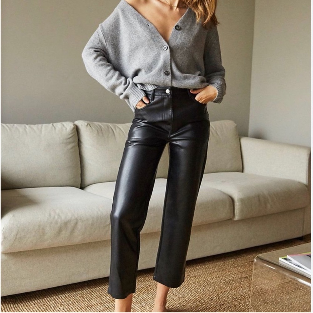 NWT Aritzia Melina Cropped Leather Pant in Black size 4